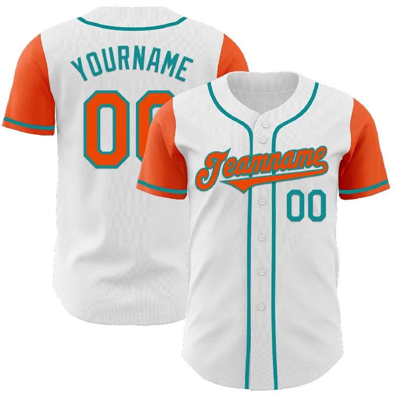 High-performance baseball jersey for competitive play-Custom White Orange-Teal Authentic Two Tone Baseball Jersey