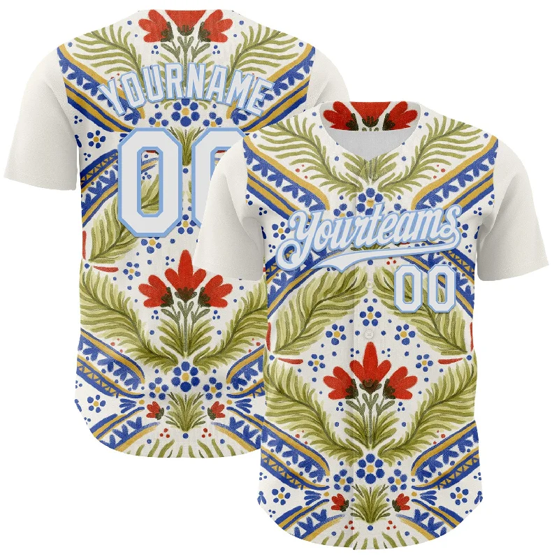 Baseball jersey for casual wear or game day-Custom White Light Blue 3D Emi Bee Bretagne Bouquets Authentic Baseball Jersey