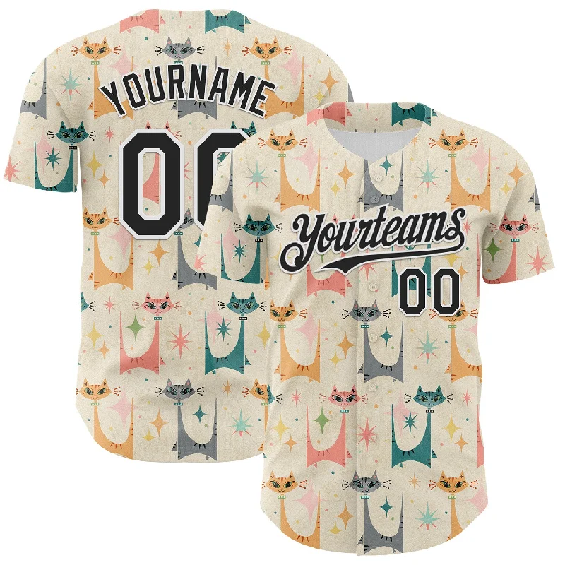 Custom baseball jersey with name and number options-Custom Cream Black-White 3D Emi Bee MCM Cats Authentic Baseball Jersey