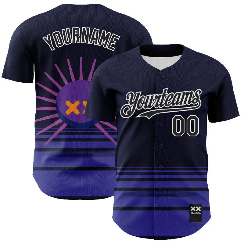 High-quality baseball jerseys for youth teams-Custom Navy Black-White 3D Revzzz Little Spikey Authentic Baseball Jersey