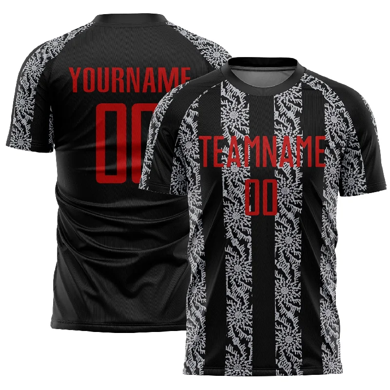 Custom soccer jersey for school spirit and pride-Custom Black Red-Gray Abstract Shape Sublimation Soccer Uniform Jersey