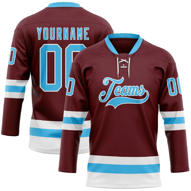 Custom hockey jersey for teams-Custom Burgundy Sky Blue-White Hockey Lace Neck Jersey