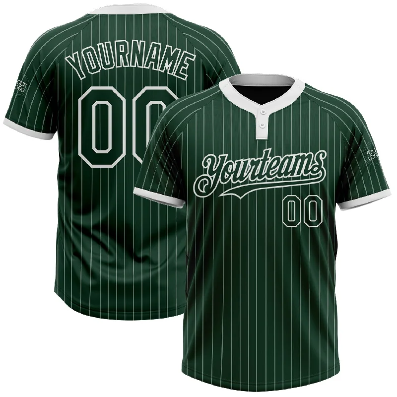 Softball jersey with a unique, custom design-Custom Green White Pinstripe White Two-Button Unisex Softball Jersey