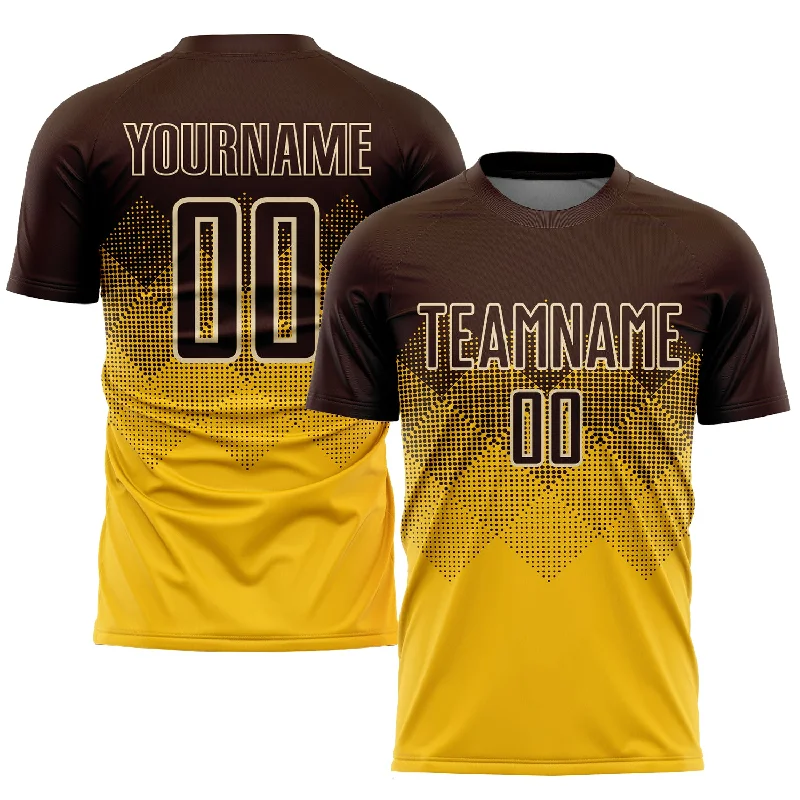 Personalized soccer jersey with bold number designs-Custom Gold Brown-Cream Sublimation Soccer Uniform Jersey