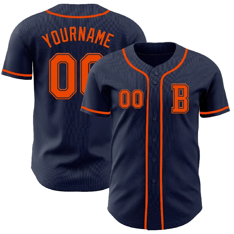 Personalized baseball jersey for coaches and staff-Custom Navy Orange Authentic Baseball Jersey