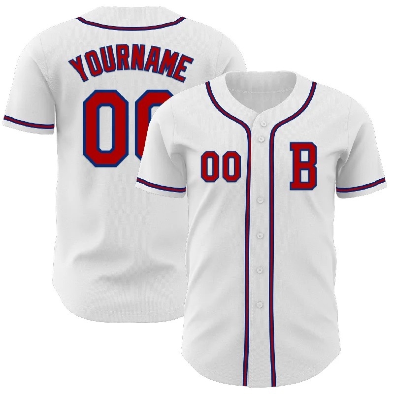 Personalized baseball jersey with a professional look-Custom White Red-Royal Authentic Baseball Jersey