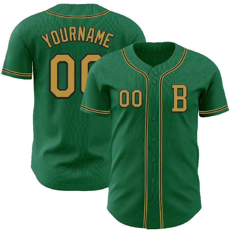 Classic-style baseball jersey for professional players-Custom Kelly Green Old Gold-Black Authentic Baseball Jersey