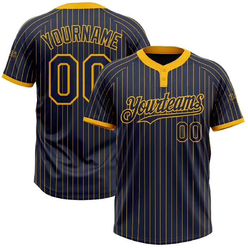 Classic fit softball jersey for all body types-Custom Navy Gold Pinstripe Gold Two-Button Unisex Softball Jersey