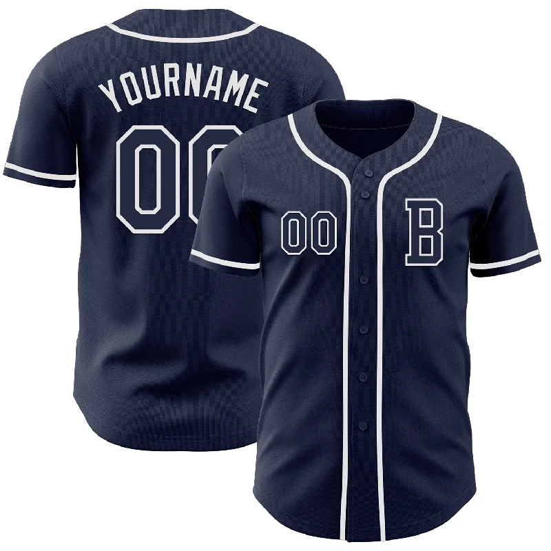 Team baseball jersey for league tournaments-Custom Navy White Authentic Baseball Jersey