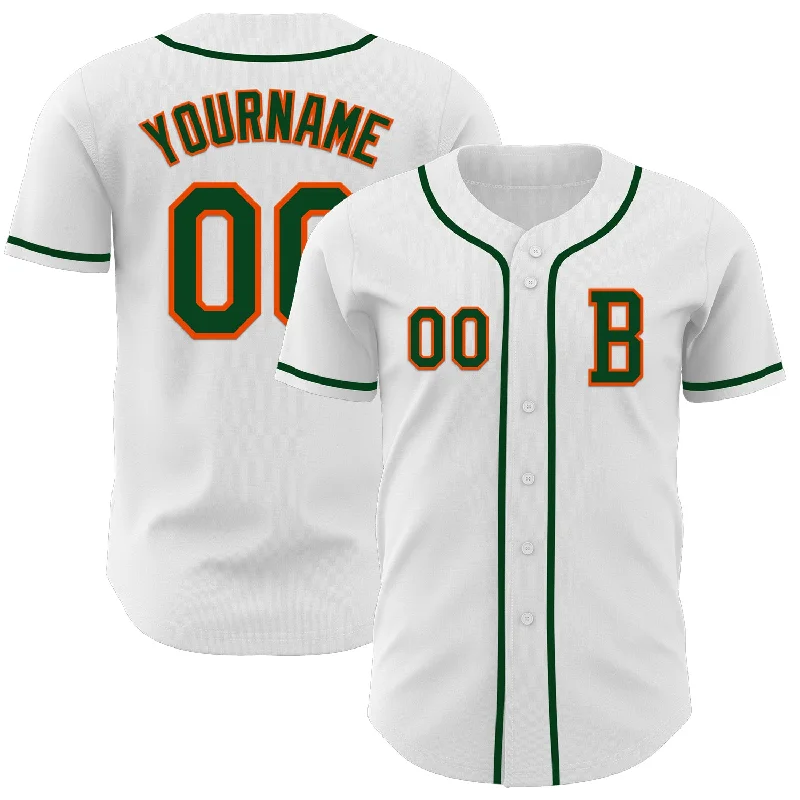 Customizable baseball jersey for fans-Custom White Green-Orange Authentic Baseball Jersey