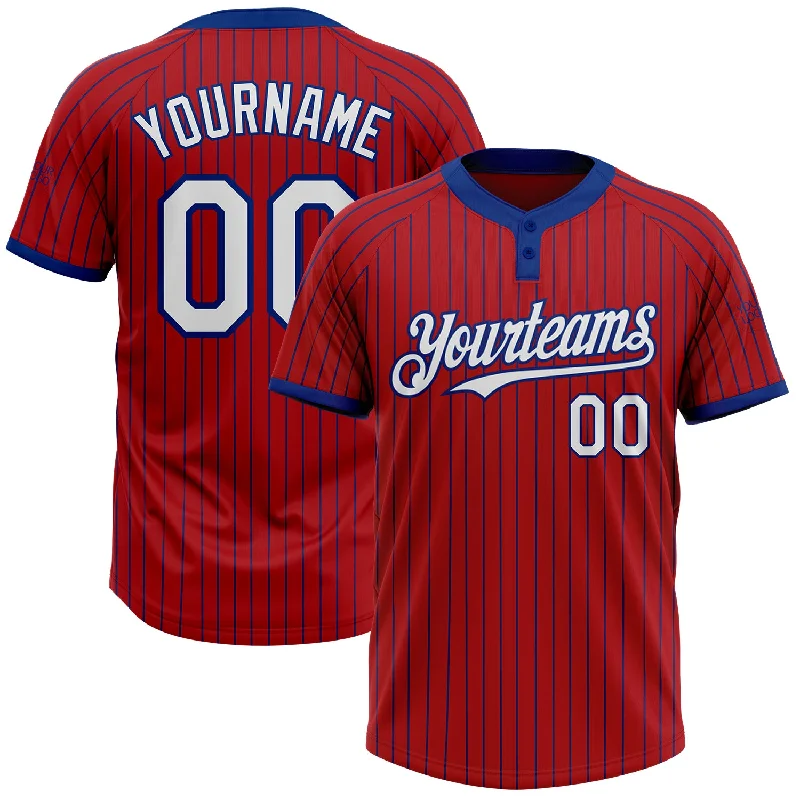 Custom softball jersey with premium finish for a polished look-Custom Red Royal Pinstripe White Two-Button Unisex Softball Jersey