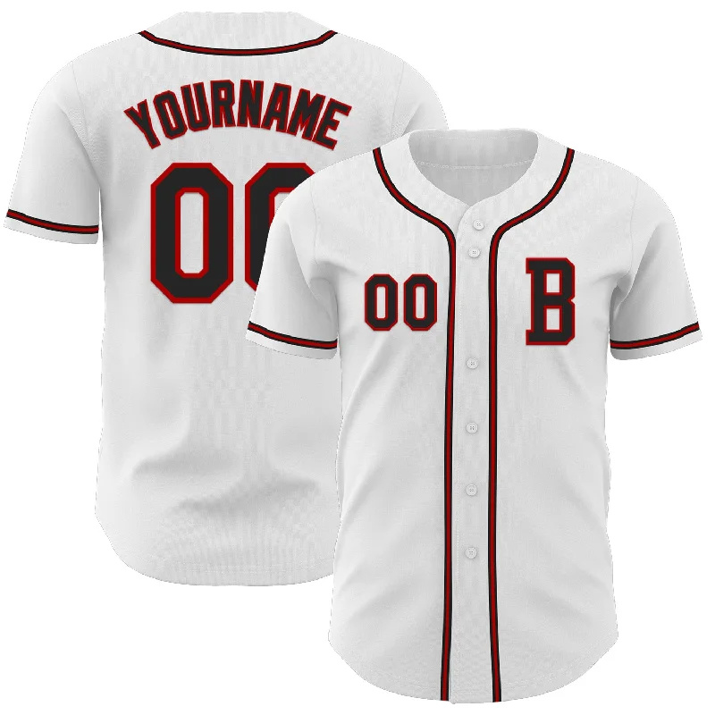 Baseball jersey with player and team personalization-Custom White Black-Red Authentic Baseball Jersey