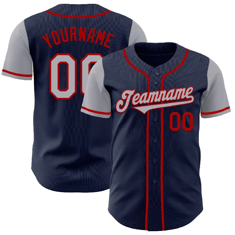 Personalized baseball jersey for family and friends-Custom Navy Gray-Red Authentic Two Tone Baseball Jersey