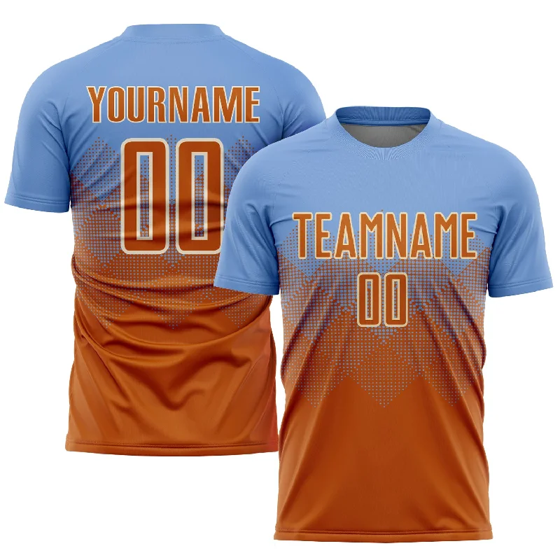 Personalized soccer jersey with custom sleeve options-Custom Light Blue Texas Orange-Cream Sublimation Soccer Uniform Jersey