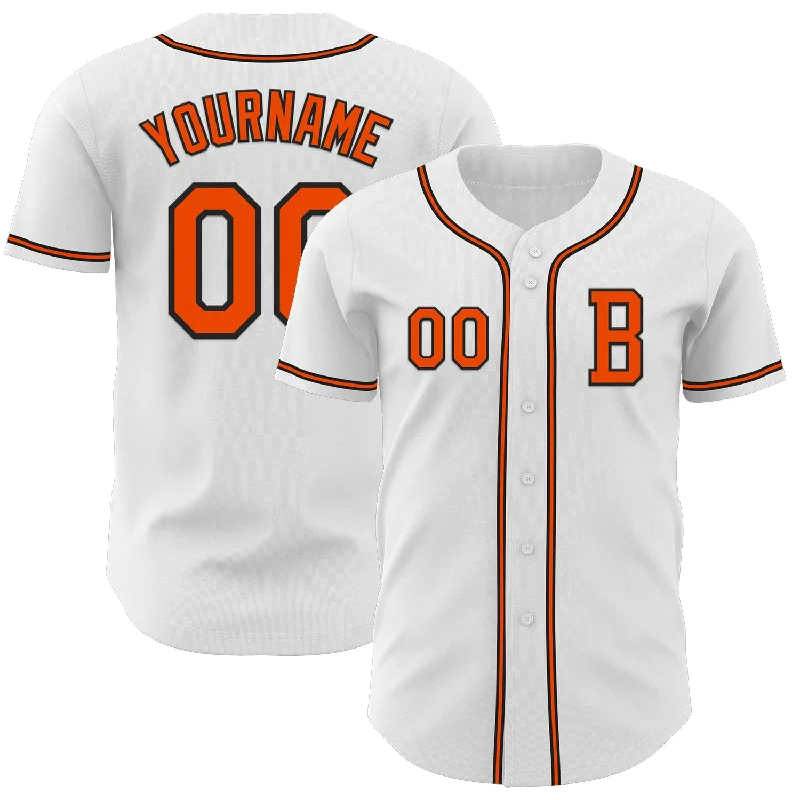 Custom baseball jersey for a perfect fit and comfort-Custom White Orange-Black Authentic Baseball Jersey