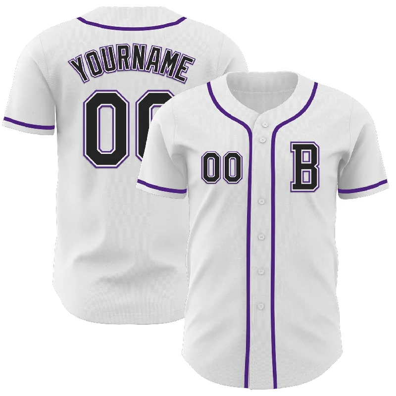 Soft baseball jersey with moisture-wicking fabric-Custom White Black-Purple Authentic Baseball Jersey