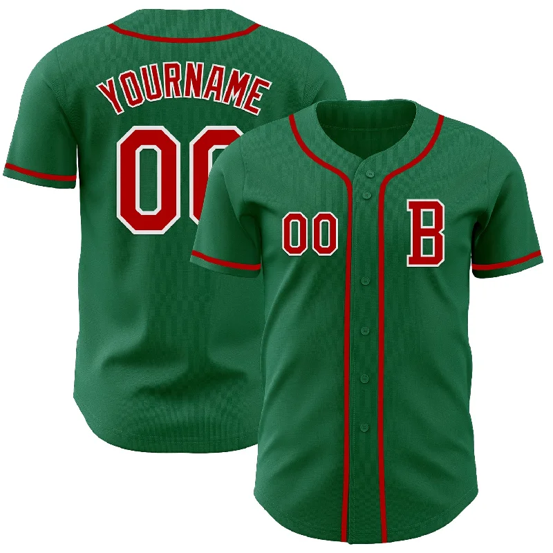 Lightweight baseball jersey for outdoor sports-Custom Kelly Green Red-White Authentic Baseball Jersey