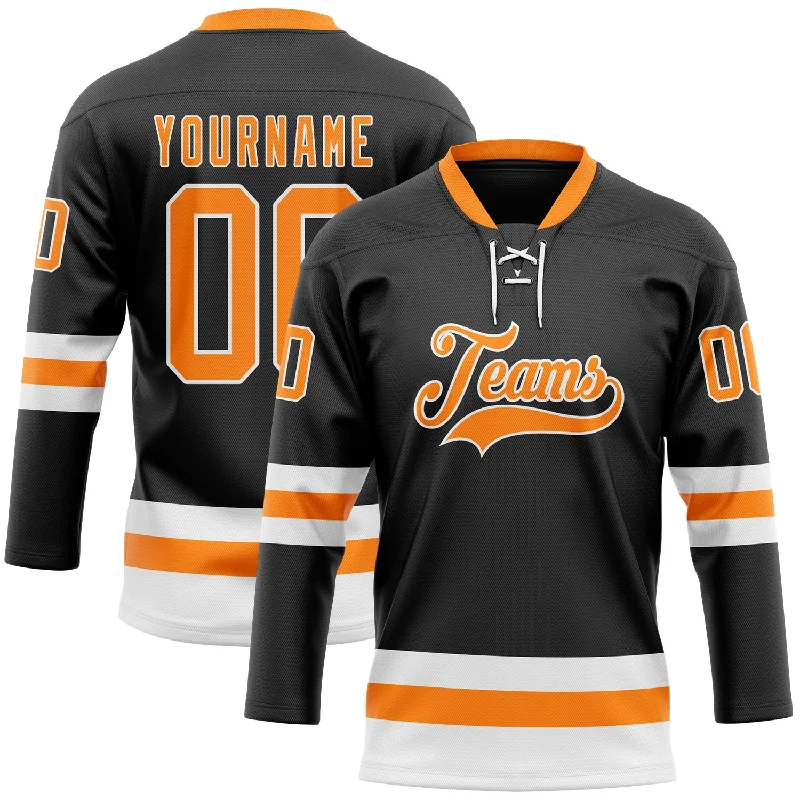 Custom hockey jersey with subtle accents and branding-Custom Black Bay Orange-White Hockey Lace Neck Jersey