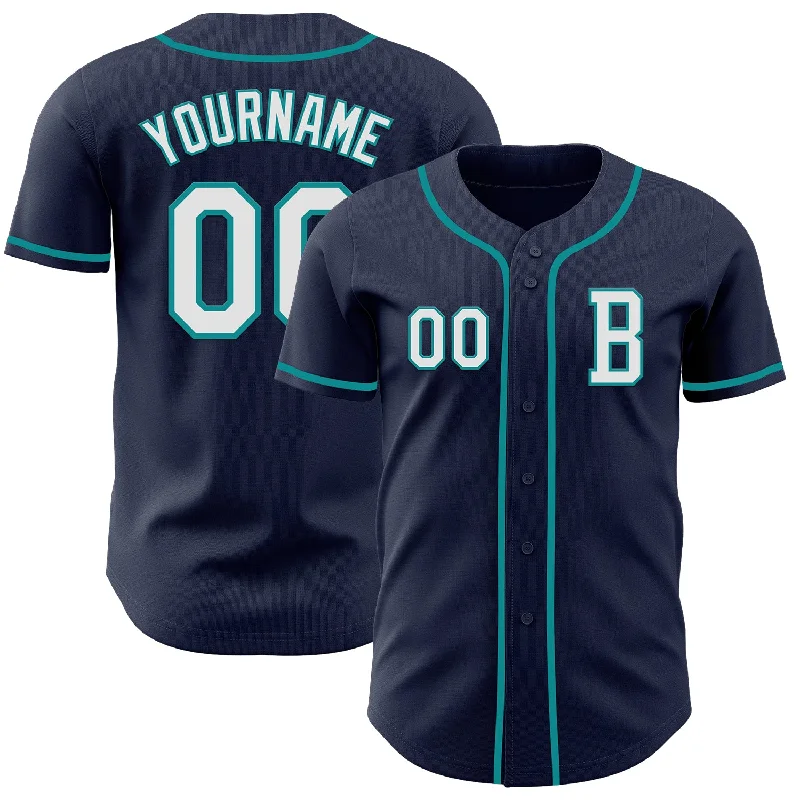 Custom baseball jersey with easy customization for fans-Custom Navy White-Teal Authentic Baseball Jersey