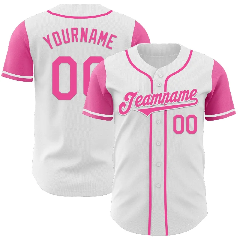 Classic baseball jersey with modern touches-Custom White Pink Authentic Two Tone Baseball Jersey