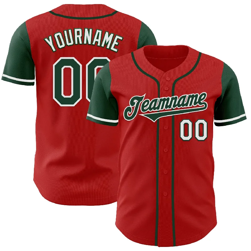 Baseball jersey with athletic fit for active players-Custom Red Green-White Authentic Two Tone Baseball Jersey