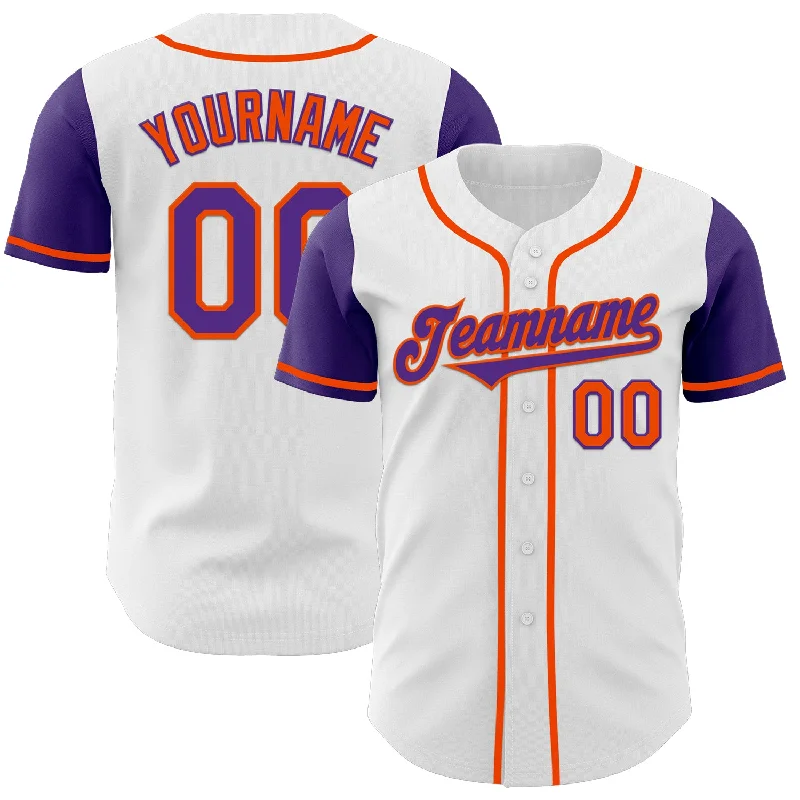 Baseball jersey for fans who love baseball culture-Custom White Purple-Orange Authentic Two Tone Baseball Jersey