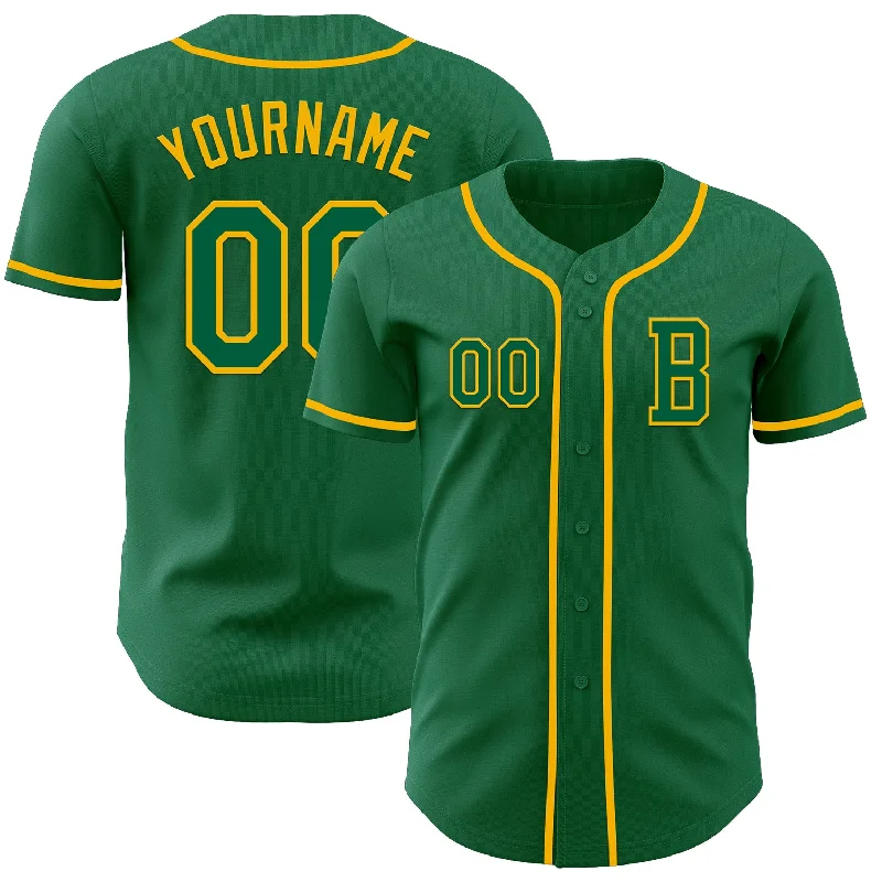 Custom baseball jersey for charity events and fundraisers-Custom Kelly Green Gold Authentic Baseball Jersey