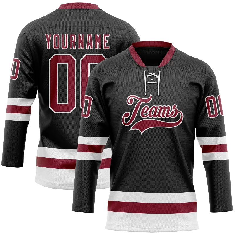 Custom hockey jersey with vibrant, high-contrast designs-Custom Black Crimson-White Hockey Lace Neck Jersey