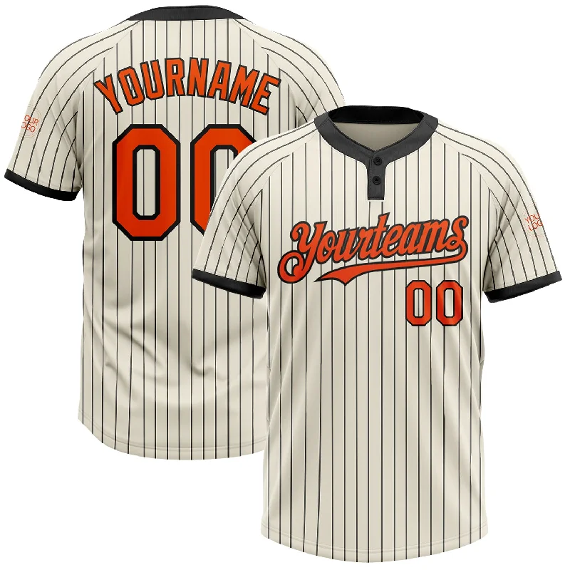 Softball jersey with a lightweight, athletic feel-Custom Cream Black Pinstripe Orange Two-Button Unisex Softball Jersey