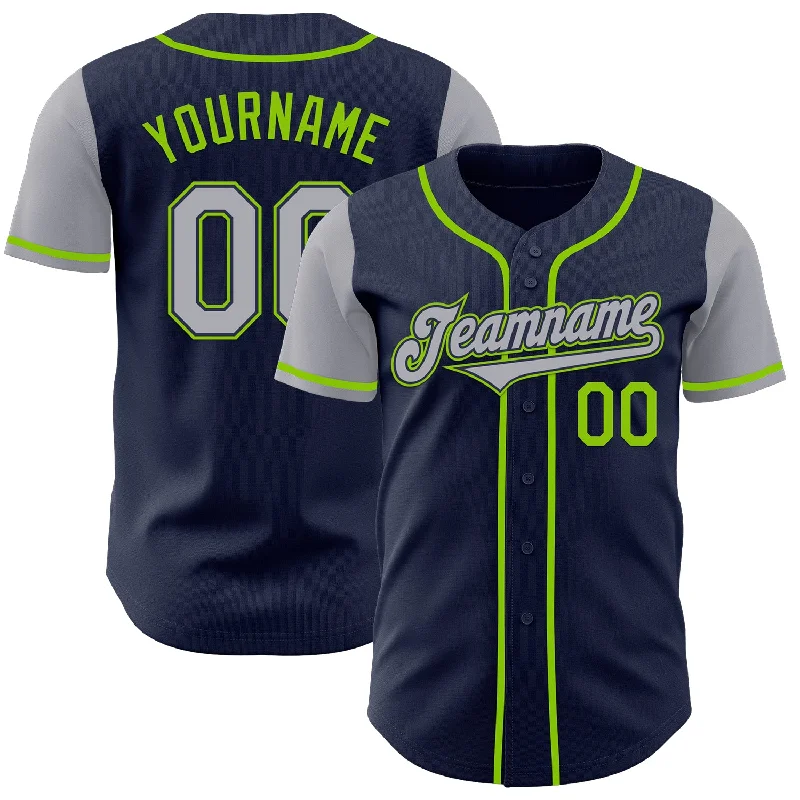 Baseball jersey with vintage patch designs-Custom Navy Gray-Neon Green Authentic Two Tone Baseball Jersey