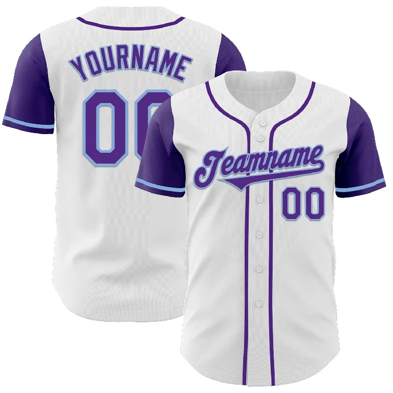 Personalized baseball jersey for family and friends-Custom White Purple-Light Blue Authentic Two Tone Baseball Jersey