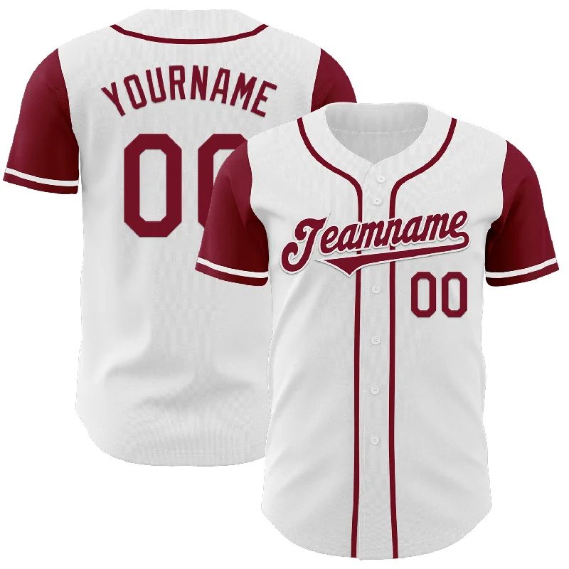 Baseball jersey for all team sizes and ages-Custom White Crimson Authentic Two Tone Baseball Jersey