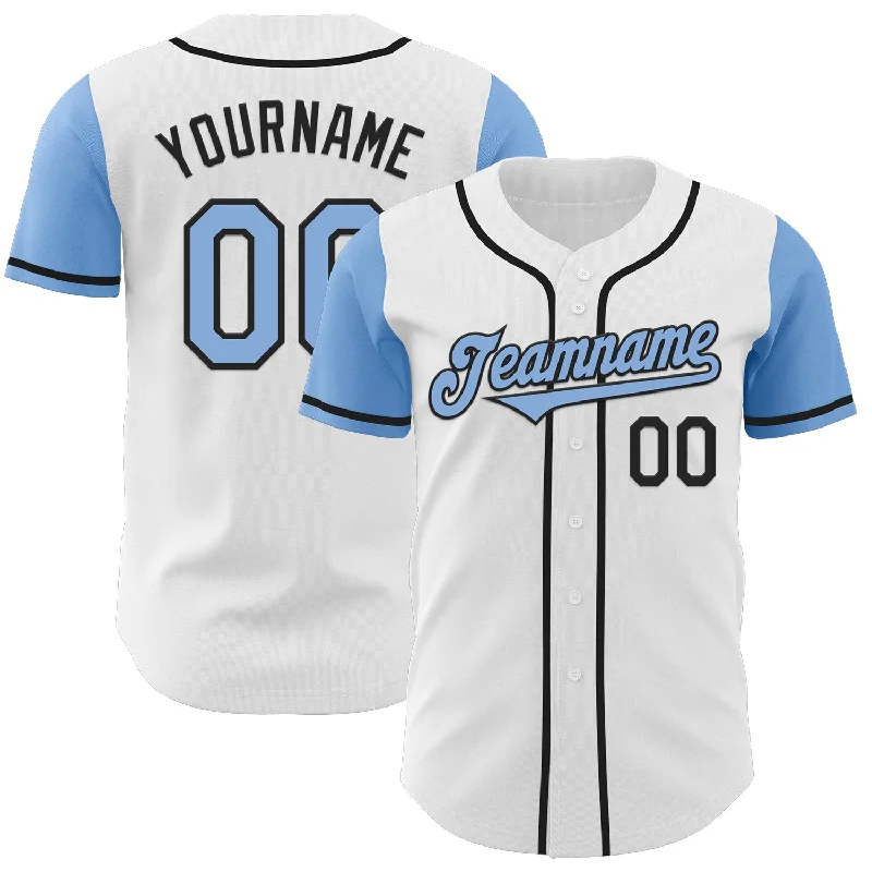 Retro-inspired baseball jersey for nostalgia fans-Custom White Light Blue-Black Authentic Two Tone Baseball Jersey