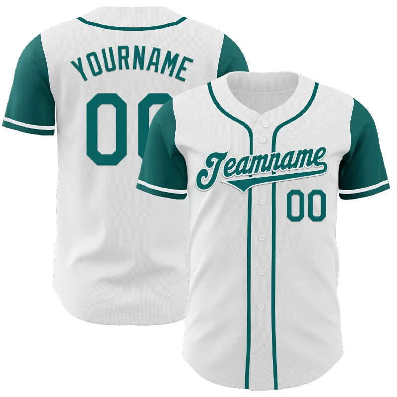 Baseball jersey with a stylish modern design-Custom White Teal Authentic Two Tone Baseball Jersey