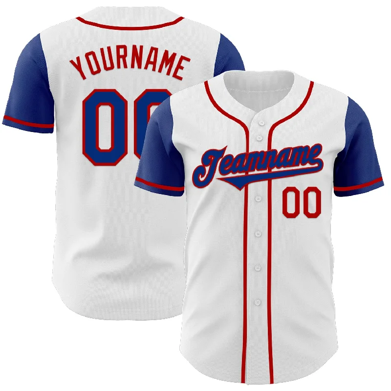 Custom baseball jersey for sports teams-Custom White Royal-Red Authentic Two Tone Baseball Jersey