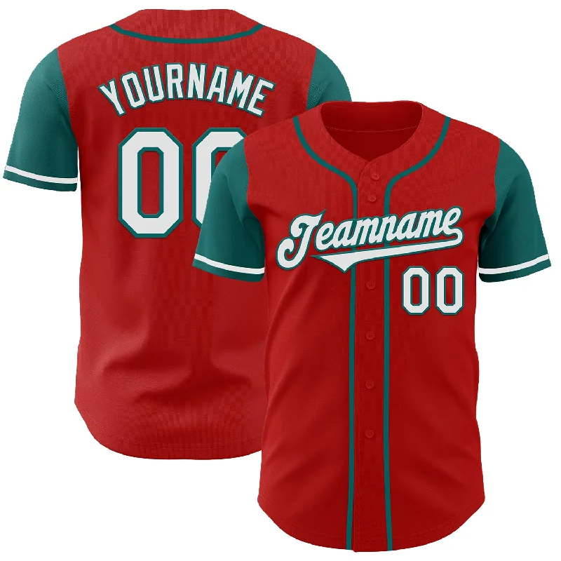 Baseball jersey for sports enthusiasts and collectors-Custom Red White-Teal Authentic Two Tone Baseball Jersey