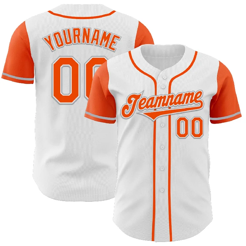 Custom baseball jersey for team photos and events-Custom White Orange-Gray Authentic Two Tone Baseball Jersey