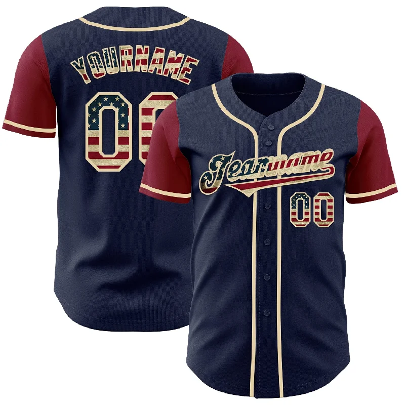 Custom baseball jersey with modern cut and fit-Custom Navy Vintage USA Flag Cream-Crimson Authentic Two Tone Baseball Jersey