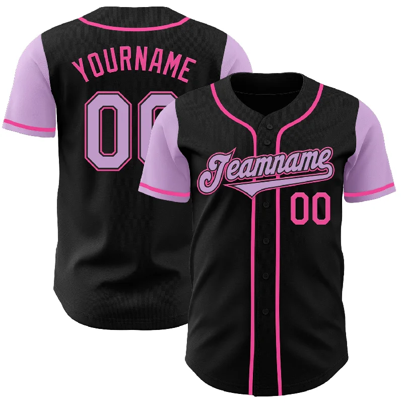 Custom baseball jersey for sports teams-Custom Black Light Purple-Pink Authentic Two Tone Baseball Jersey