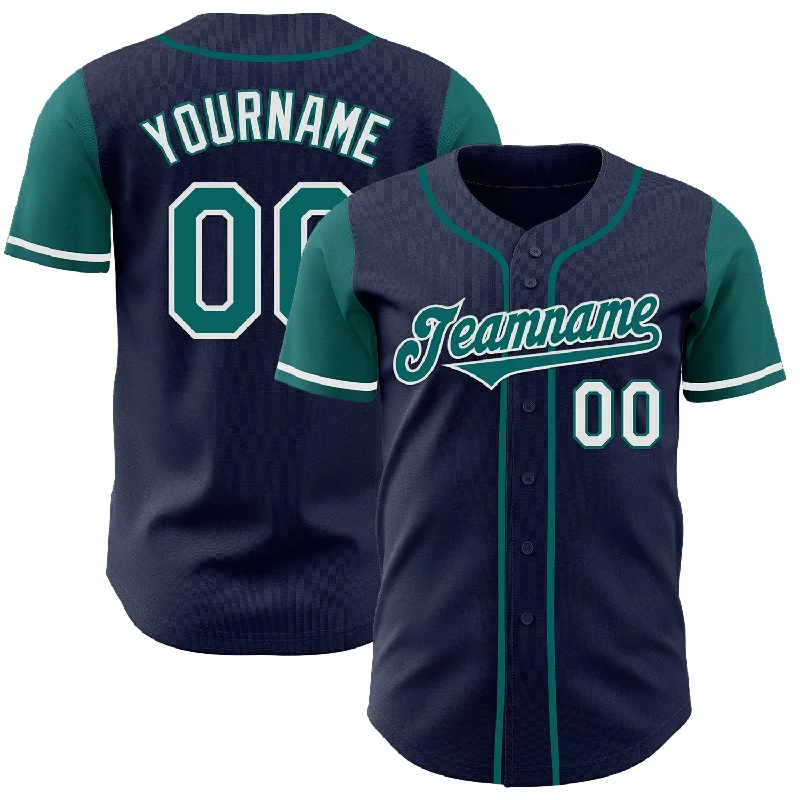 High-performance baseball jersey for game play-Custom Navy Teal-White Authentic Two Tone Baseball Jersey