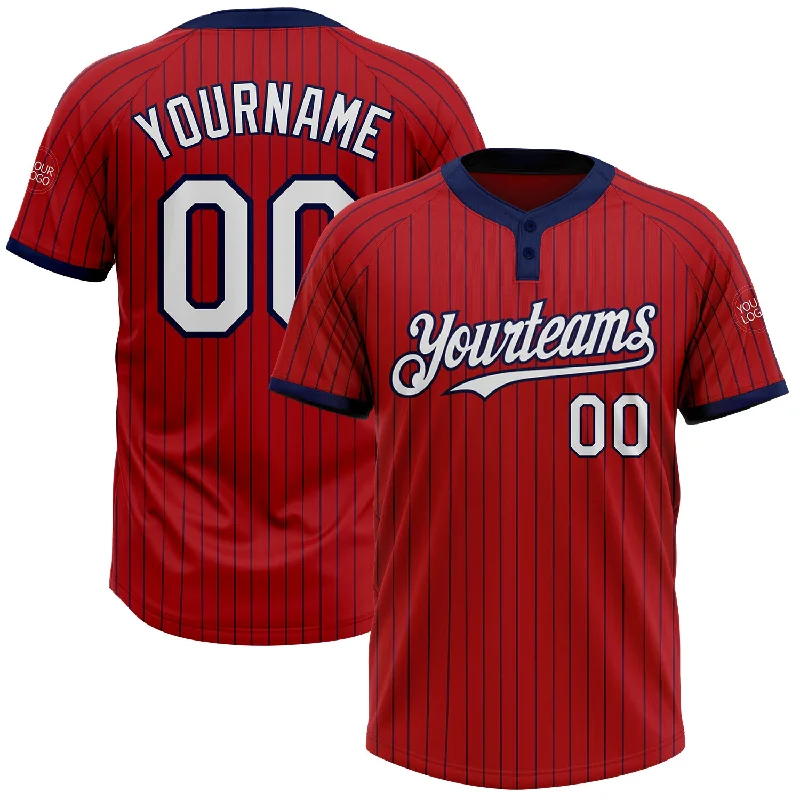 Softball jersey with durable fabric for tough games-Custom Red Navy Pinstripe White Two-Button Unisex Softball Jersey