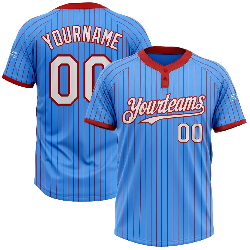 Softball jersey with a spacious fit for ultimate comfort-Custom Electric Blue Red Pinstripe White Two-Button Unisex Softball Jersey