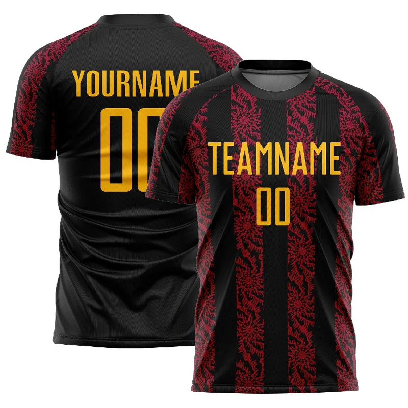 Personalized soccer jersey for casual outings-Custom Black Gold-Red Abstract Shape Sublimation Soccer Uniform Jersey