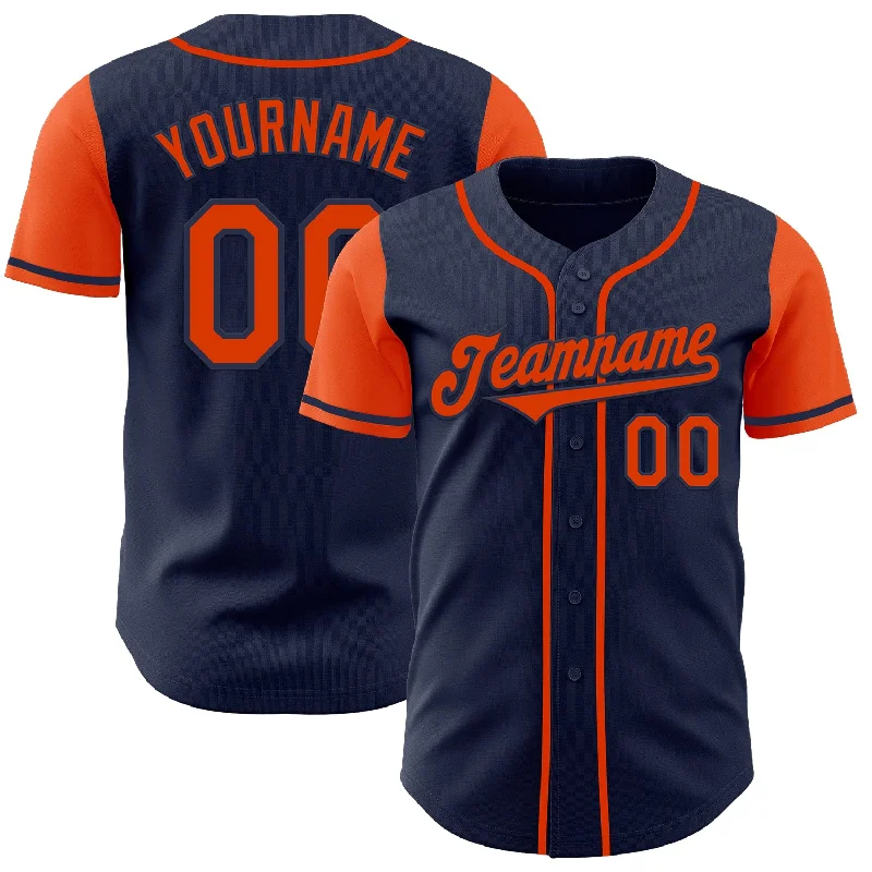 Team baseball jersey for school sports teams-Custom Navy Orange Authentic Two Tone Baseball Jersey