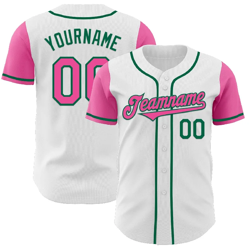 Personalized baseball jersey for fans and players alike-Custom White Pink-Kelly Green Authentic Two Tone Baseball Jersey