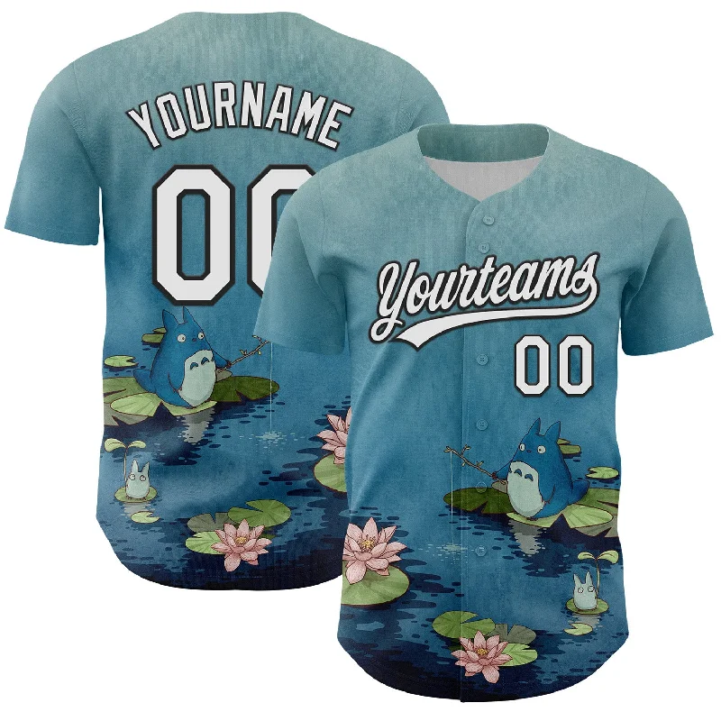 Custom baseball jersey with easy care and durability-Custom Shadow Blue White-Black 3D Syntetyc Fishing In The Pond Authentic Baseball Jersey