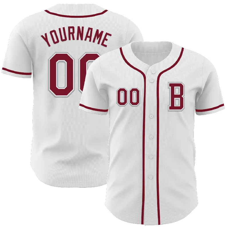 Team baseball jersey with sporty and professional look-Custom White Crimson-Gray Authentic Baseball Jersey