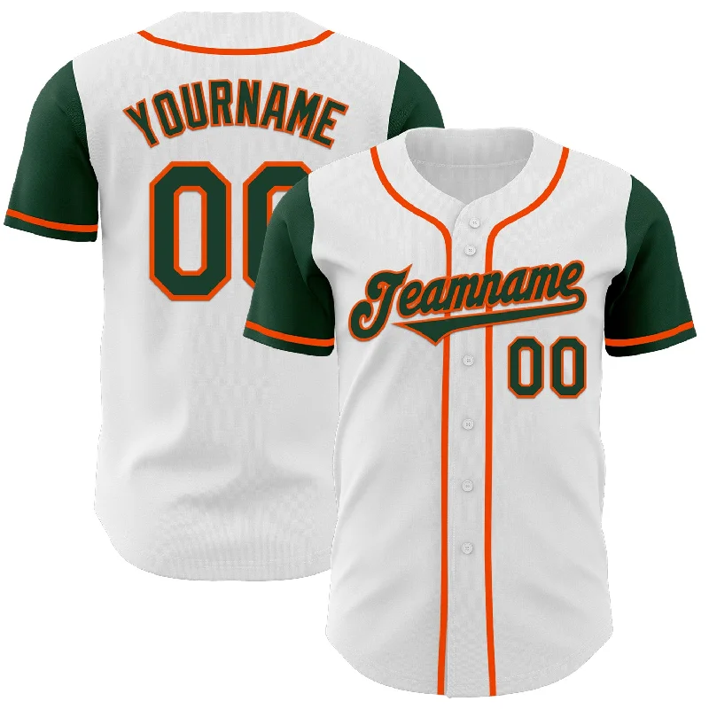 Personalized baseball jersey for fans and collectors-Custom White Green-Orange Authentic Two Tone Baseball Jersey