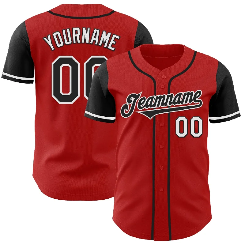 Premium baseball jersey with performance fabric-Custom Red Black-White Authentic Two Tone Baseball Jersey