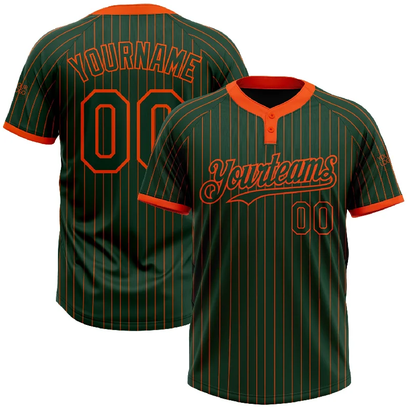 Softball jersey with eco-friendly materials-Custom Green Orange Pinstripe Orange Two-Button Unisex Softball Jersey